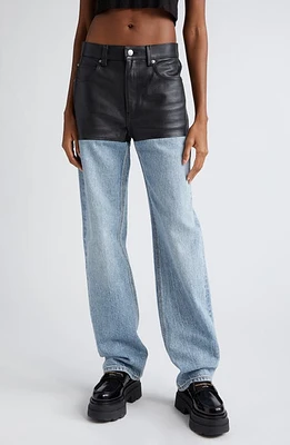 Alexander Wang Leather & Denim Five-Pocket Straight Leg Pants Vintage Faded Indigo at Nordstrom,