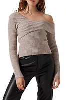 ASTR the Label Asymmetric Foldover One-Shoulder Rib Sweater in Taupe at Nordstrom, Size X-Large