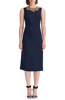 Oscar de la Renta Crystal Sunflower Detail Sleeveless Sheath Dress in Navy Multi at Nordstrom, Size 2