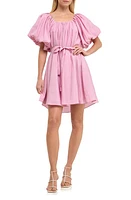 Endless Rose Pleated Puff Sleeve Cotton Blend Minidress in Pink at Nordstrom, Size Small