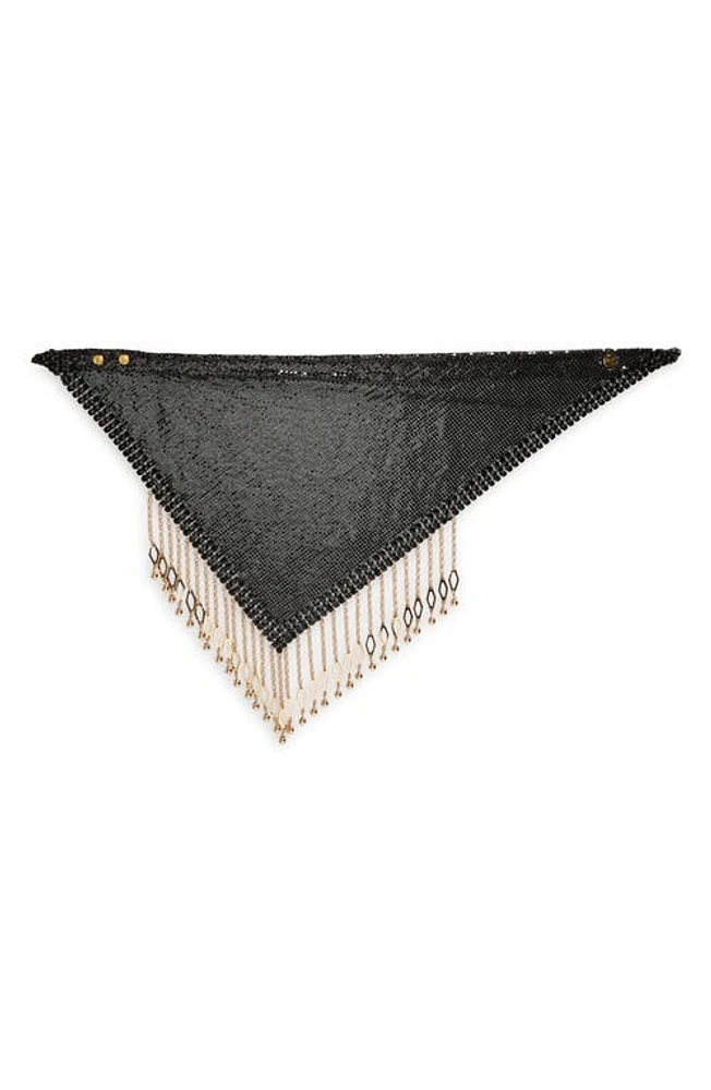 Rabanne Fringe Metallic Mesh Scarf in Black /Gold at Nordstrom