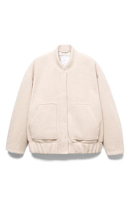 MANGO Oversized Textured Bomber Jacket in Ecru at Nordstrom, Size Small