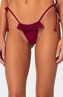 EDIKTED Joelle Ruffle Side Tie Bikini Bottoms Burgundy at Nordstrom,