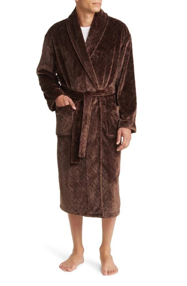 Majestic International Crossroads Basket Weave Fleece Robe Chocolate at Nordstrom,