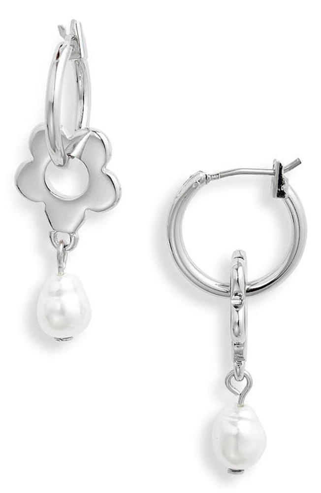 BP. Flower Hoop Drop Earrings in Silver at Nordstrom