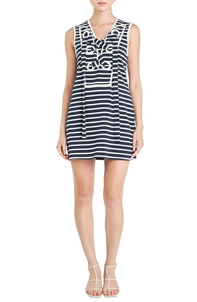 English Factory Stripe Lace-Up Shift Dress at Nordstrom,