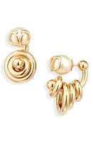 Valentino Garavani VLOGO Signature Imitation Pearl Huggie Hoop Earrings in Oro/Cream at Nordstrom