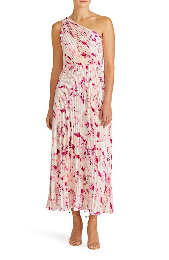 ML Monique Lhuillier Alina Pleated One-Shoulder Cocktail Dress French Rose at Nordstrom,