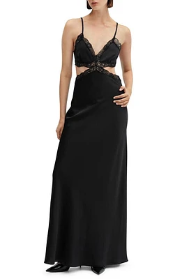 MANGO Lace Detail Maxi Dress Black at Nordstrom,