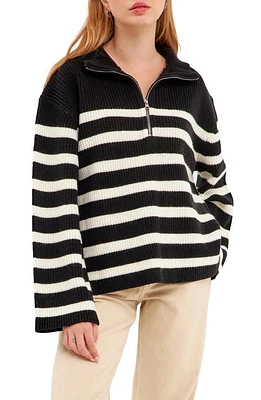 English Factory Stripe Half-Zip Sweater Black/White at Nordstrom,