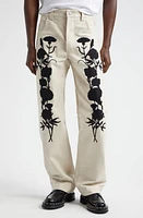 SONG FOR THE MUTE Embroidered Foliage Straight Leg Jeans Khaki at Nordstrom, Us