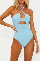 Beach Riot Phoenix Halter One-Piece Swimsuit in Blueberry Ice at Nordstrom, Size X-Small