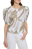 DKNY Abstract Print Puff Sleeve Voile Top at Nordstrom,