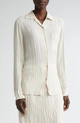 Dries Van Noten Crushed Georgette Button-Up Shirt Ecru 5 at Nordstrom,