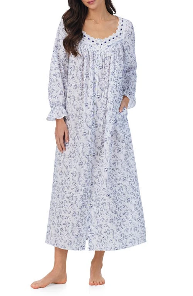 Eileen West Long Sleeve Ballet Nightgown White/N Avy at Nordstrom,