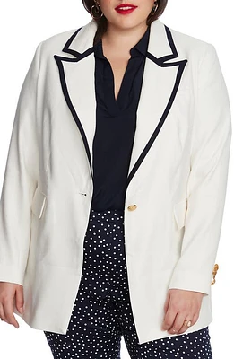 Court & Rowe Contrast Detail Linen Blend Blazer Soft Ecru at Nordstrom,