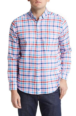 Johnston & Murphy XC4 Classic Fit Check Plaid Stretch Button-Down Shirt Blue/Red at Nordstrom,