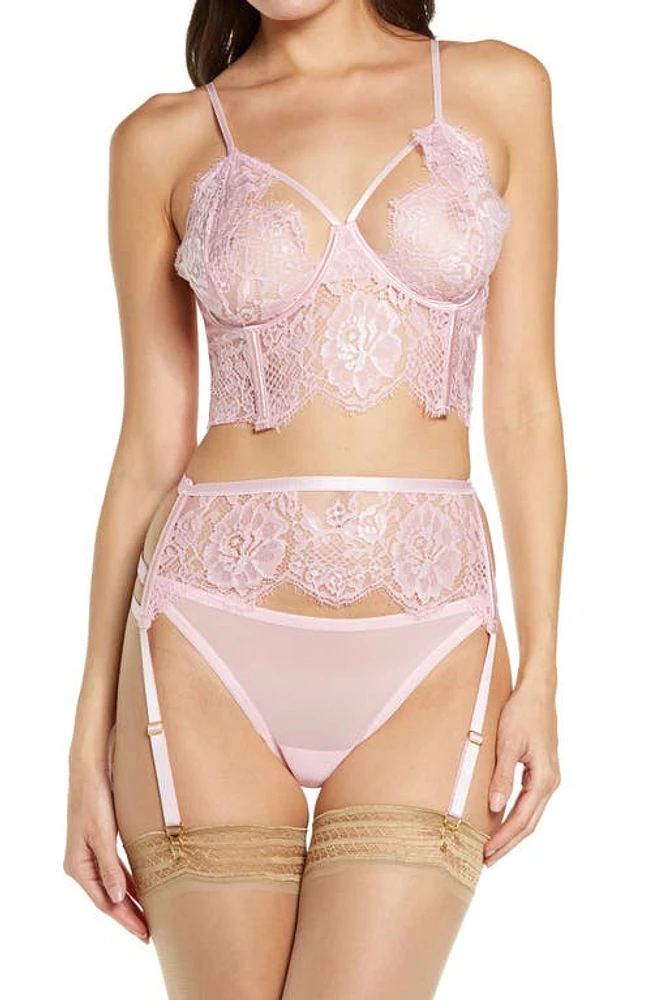 Coquette Lace Longline Underwire Bra, Garter Belt & Thong Set Pink at Nordstrom,