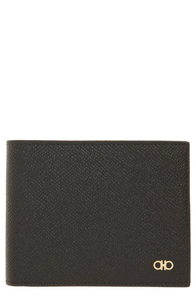 FERRAGAMO Double Gancio Leather Bifold Wallet in Nero Nero at Nordstrom