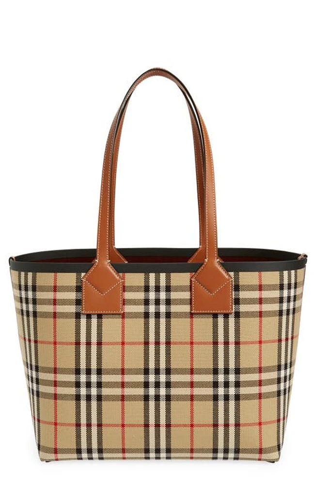 burberry Small London Check Canvas Tote in Briar Brown/Black at Nordstrom