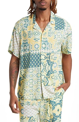 Native Youth Tile Print Short Sleeve Button-Up Shirt in Green Tile Print at Nordstrom, Size Small