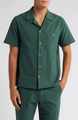 Percival Textured Solid Short Sleeve Cotton Button-Up Shirt Forest at Nordstrom, R