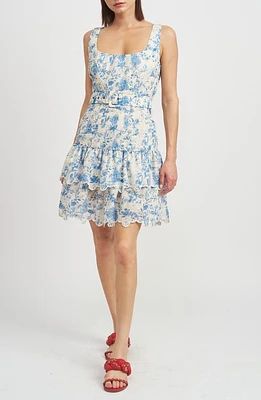 En Saison Davina Floral Eyelet Embroidered Scallop Hem Minidress Blue at Nordstrom,