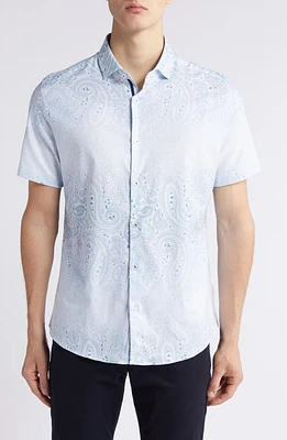 Stone Rose Paisley Short Sleeve Trim Fit Button-Up Shirt Light Blue at Nordstrom,