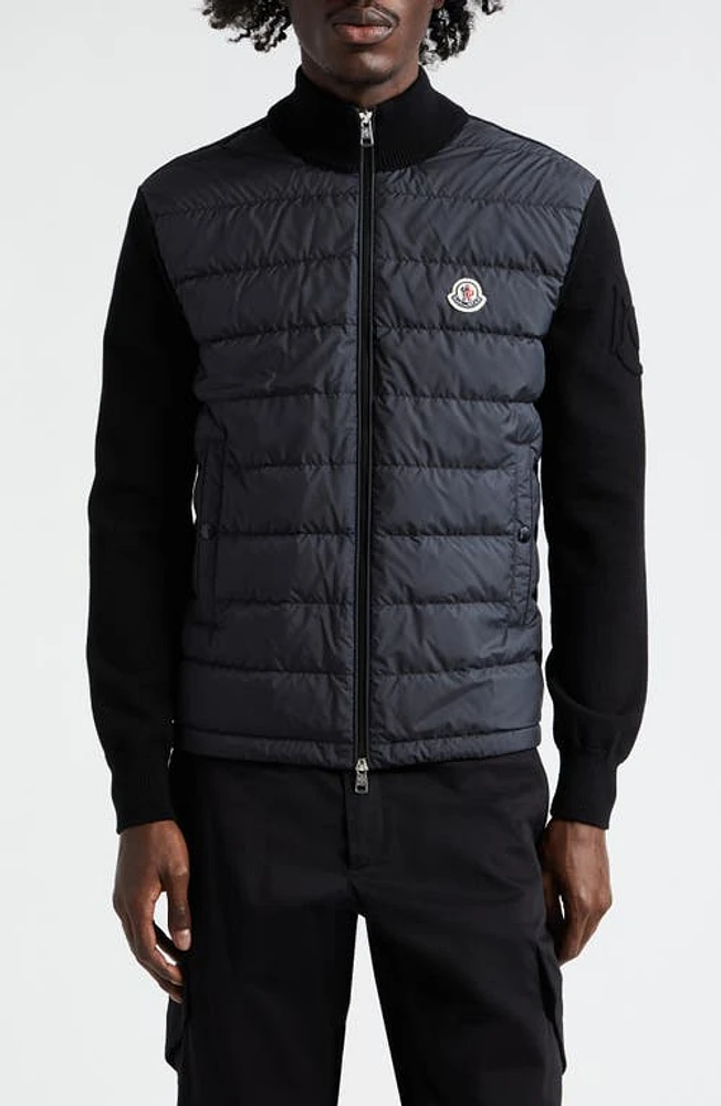 Moncler Quilted Down & Knit Cardigan Black at Nordstrom,