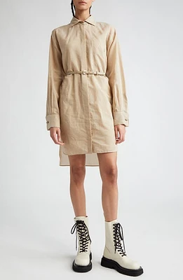 Max Mara Brioso Pinstripe Cotton & Silk Shirtdress Beige at Nordstrom,