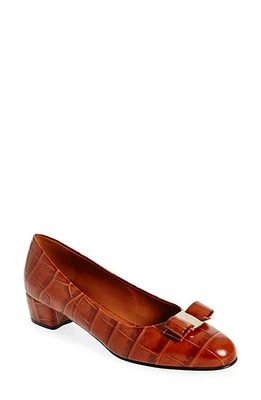 FERRAGAMO Vara Croc Embossed Leather Pump Cognac at Nordstrom,