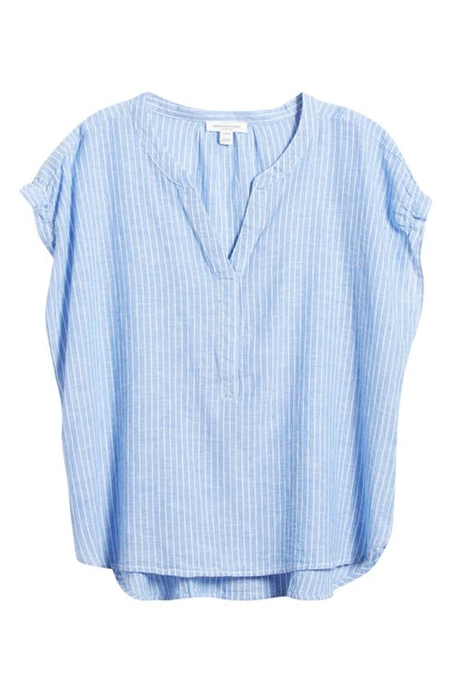 beachlunchlounge Ana Stripe Linen & Cotton Top Blue at Nordstrom,