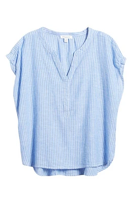 beachlunchlounge Ana Stripe Linen & Cotton Top Blue at Nordstrom,