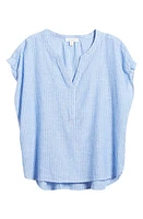 beachlunchlounge Ana Stripe Linen & Cotton Top Blue at Nordstrom,