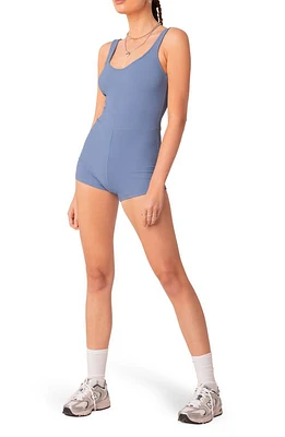 EDIKTED Drea Open Back Rib Romper Blue at Nordstrom,