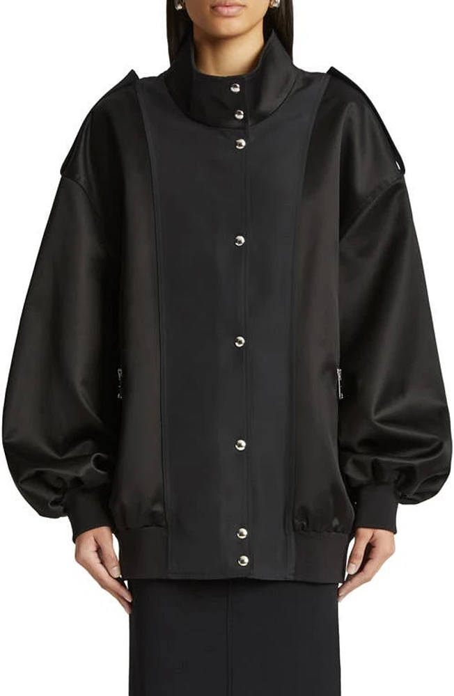 Khaite The Farris Oversize Satin Bomber Jacket Black at Nordstrom,