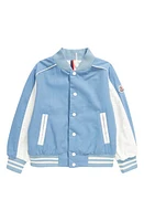 Moncler Kids' Kobby Denim Varsity Jacket Pale Blue at Nordstrom,