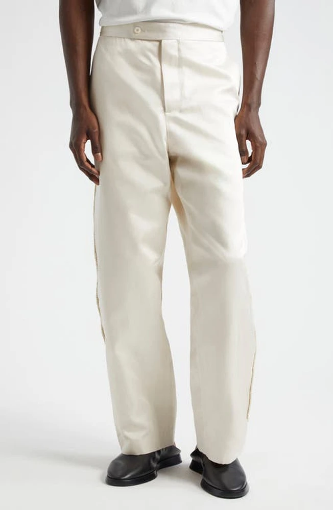 Bode Roping Silk Twill Tuxedo Trousers Ecru at Nordstrom,