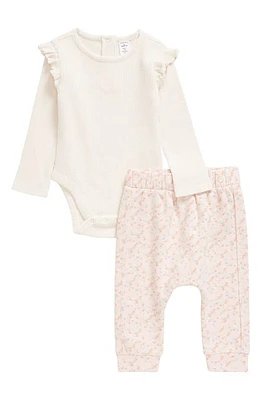 Nordstrom Waffle Bodysuit & Pants Set in Pink Dew Ditsy Daisy at Nordstrom, Size Newborn