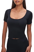 Good American Scoop Neck Crop Scuba Knit T-Shirt at