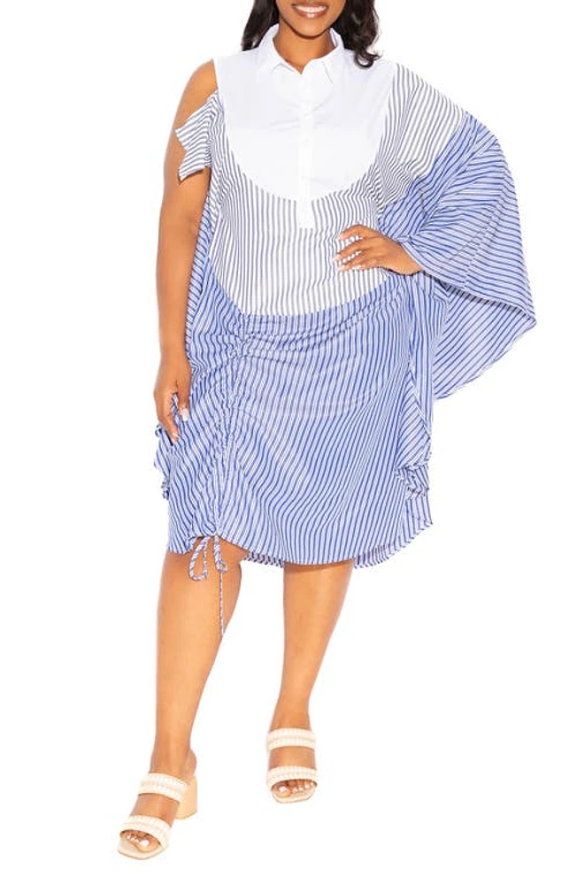 BUXOM COUTURE Stripe Single Sleeve Shirtdress Blue Multi at Nordstrom, X