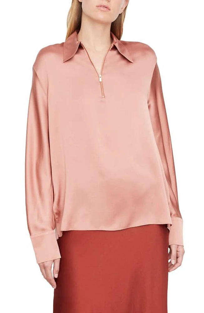 Vince Half Zip Silk Blouse in Tea Rose at Nordstrom, Size X-Small