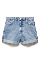 MANGO High Waist Mom Fit Denim Shorts in Medium Blue at Nordstrom, Size 12