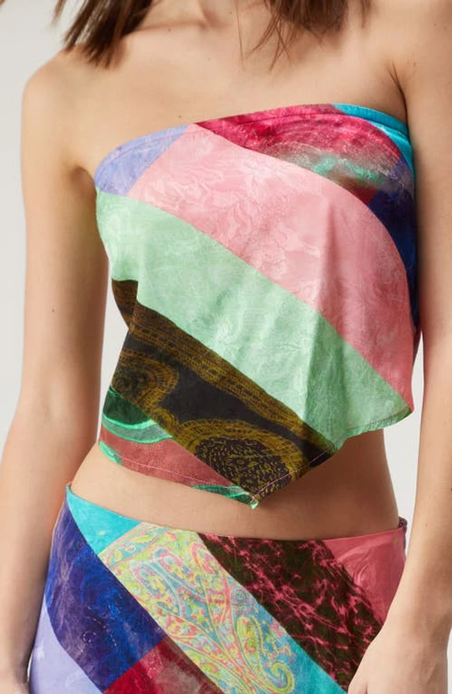 NASTY GAL Patchwork Print Strapless Satin Scarf Top Multi at Nordstrom,