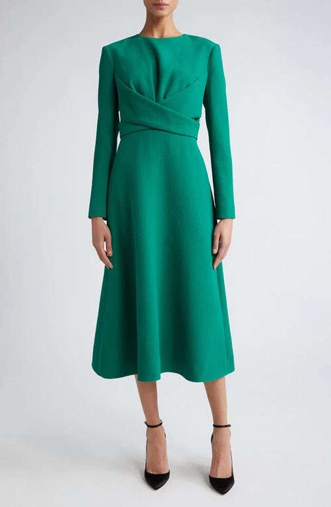 Emilia Wickstead Elta Wrap Front Long Sleeve Double Crepe Midi Dress Jade Green at Nordstrom, Us