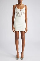 MUGLER Illusion Inset Corset Waist Minidress in Ivory /Ivory at Nordstrom, Size 14 Us