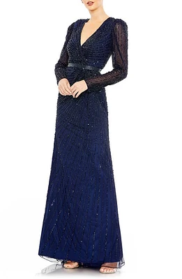 Mac Duggal Sequin Long Sleeve Faux Wrap Gown at Nordstrom,