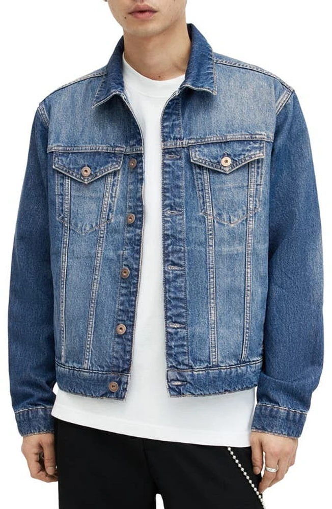 AllSaints Hebden Denim Trucker Jacket Indigo Blue at Nordstrom,