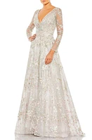 Mac Duggal Floral Embroidered Long Sleeve Mesh Gown Pastel Multi at Nordstrom,