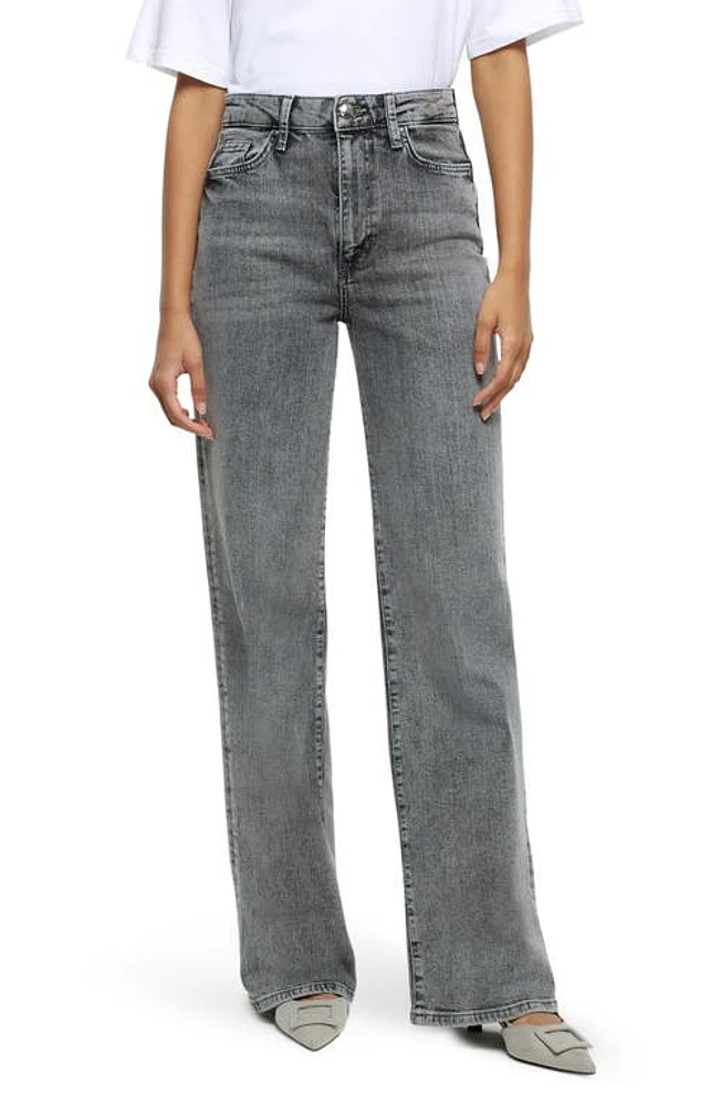 River Island Jamille Slim Wide Leg Jeans in Grey at Nordstrom, Size 14